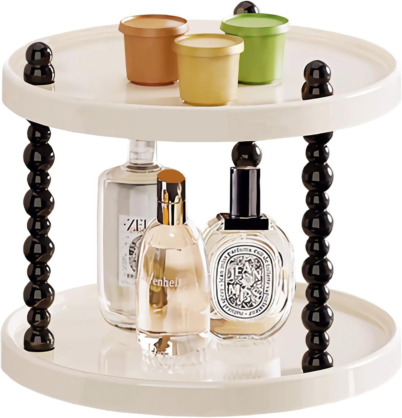 2 Tier Makeup Organizer, Skincare Make up Storage Perfume Organizers Tray for Vanity Dresser Bathroom Counter, Cute Cosmetic Lotion Jewelry Countertop Display Case (Round)
