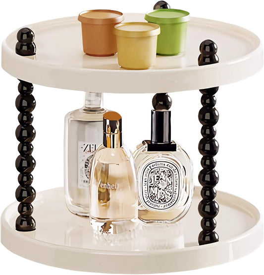 2 Tier Makeup Organizer, Skincare Make up Storage Perfume Organizers Tray for Vanity Dresser Bathroom Counter, Cute Cosmetic Lotion Jewelry Countertop Display Case (Round)