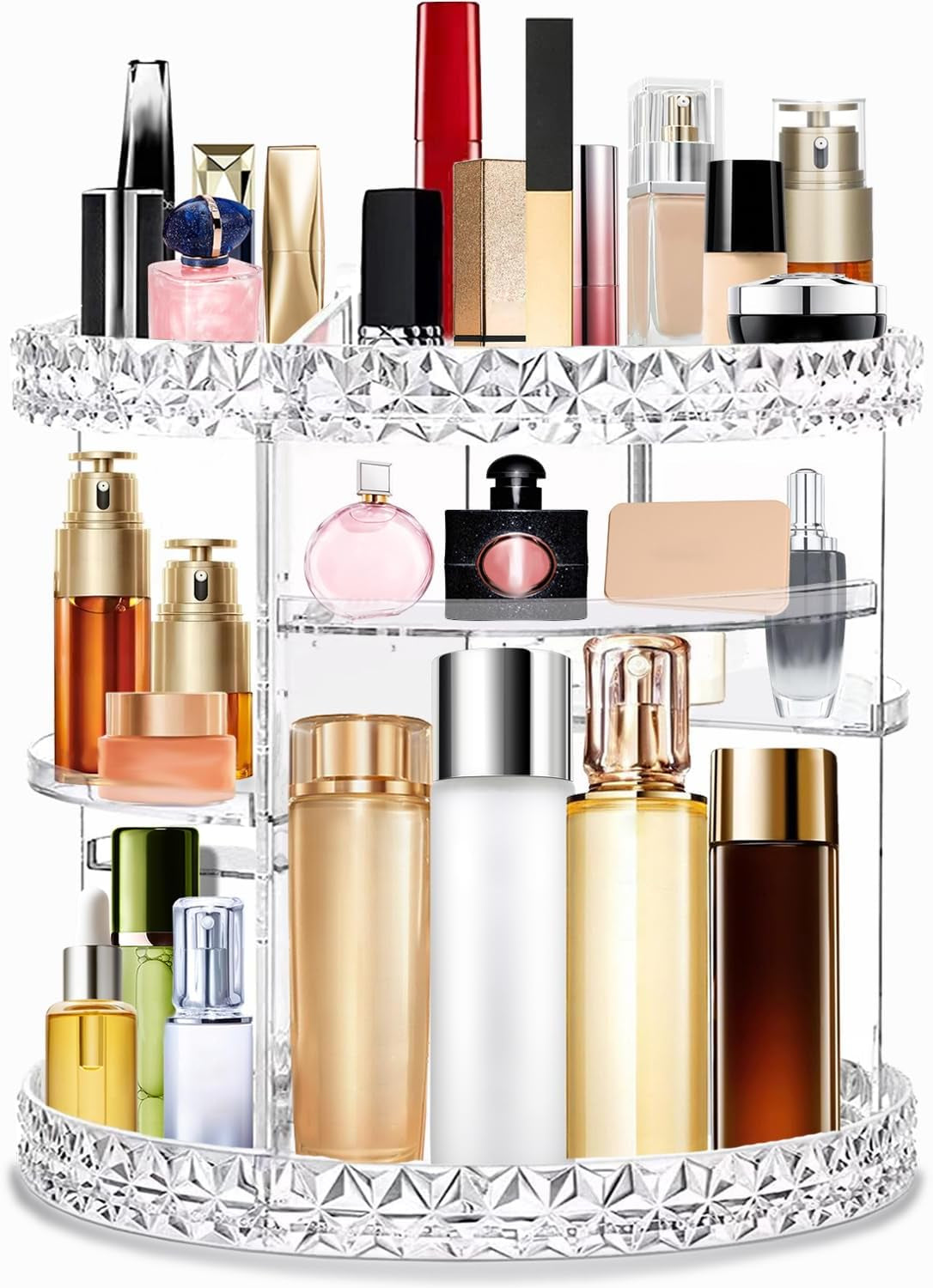 Rotating Makeup Organizer, Modern Minimalist, Clear, 360° Spinning, 6 Adjustable Layers, Large Capacity, Vanity Organizer