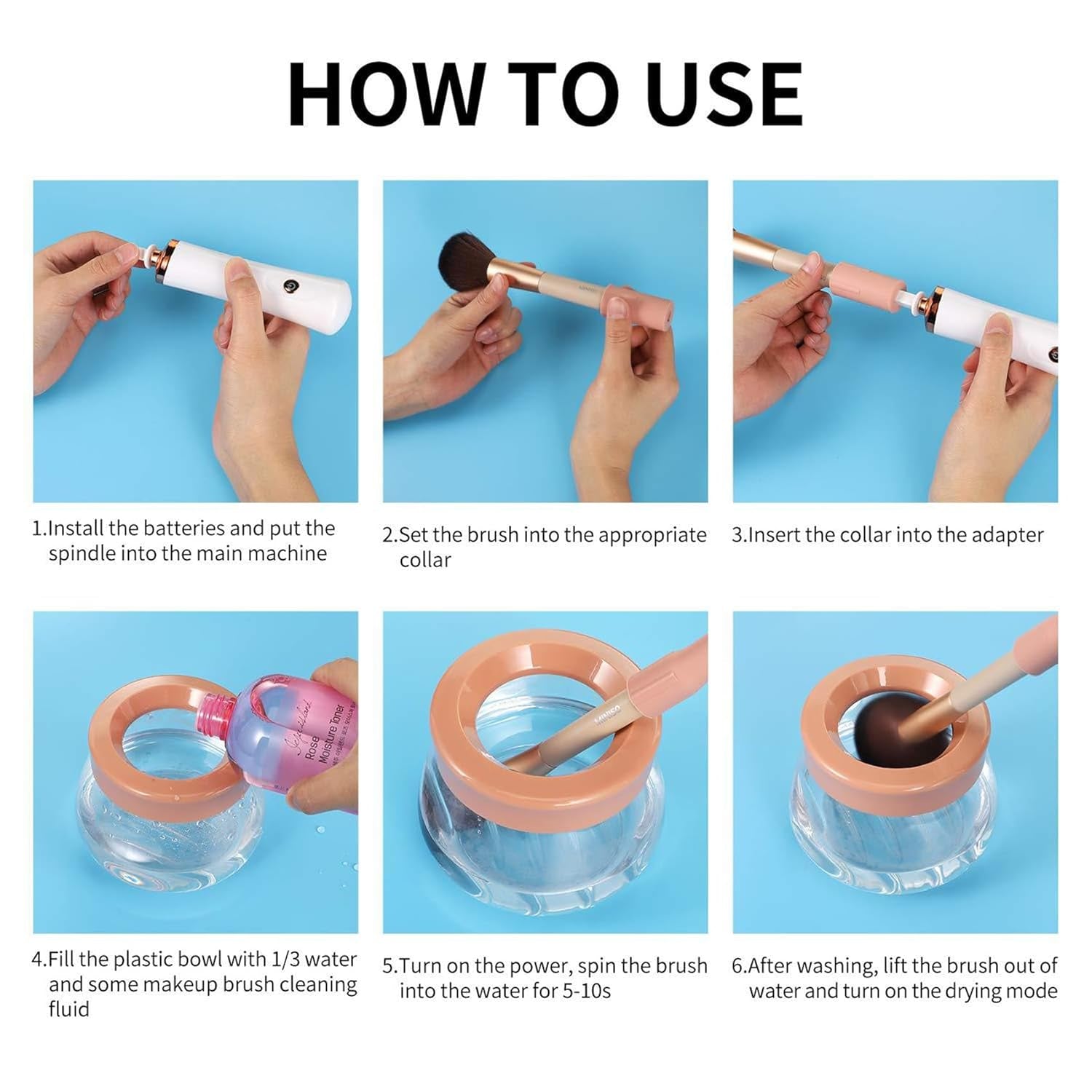 Electric Makeup Brush Cleaner, Multi-Functional Makeup Brush Cleaner Machine with 8 Brush Collars, Automatic Spinner with Cleaning Bowl, Professional Makeup Brush Tools