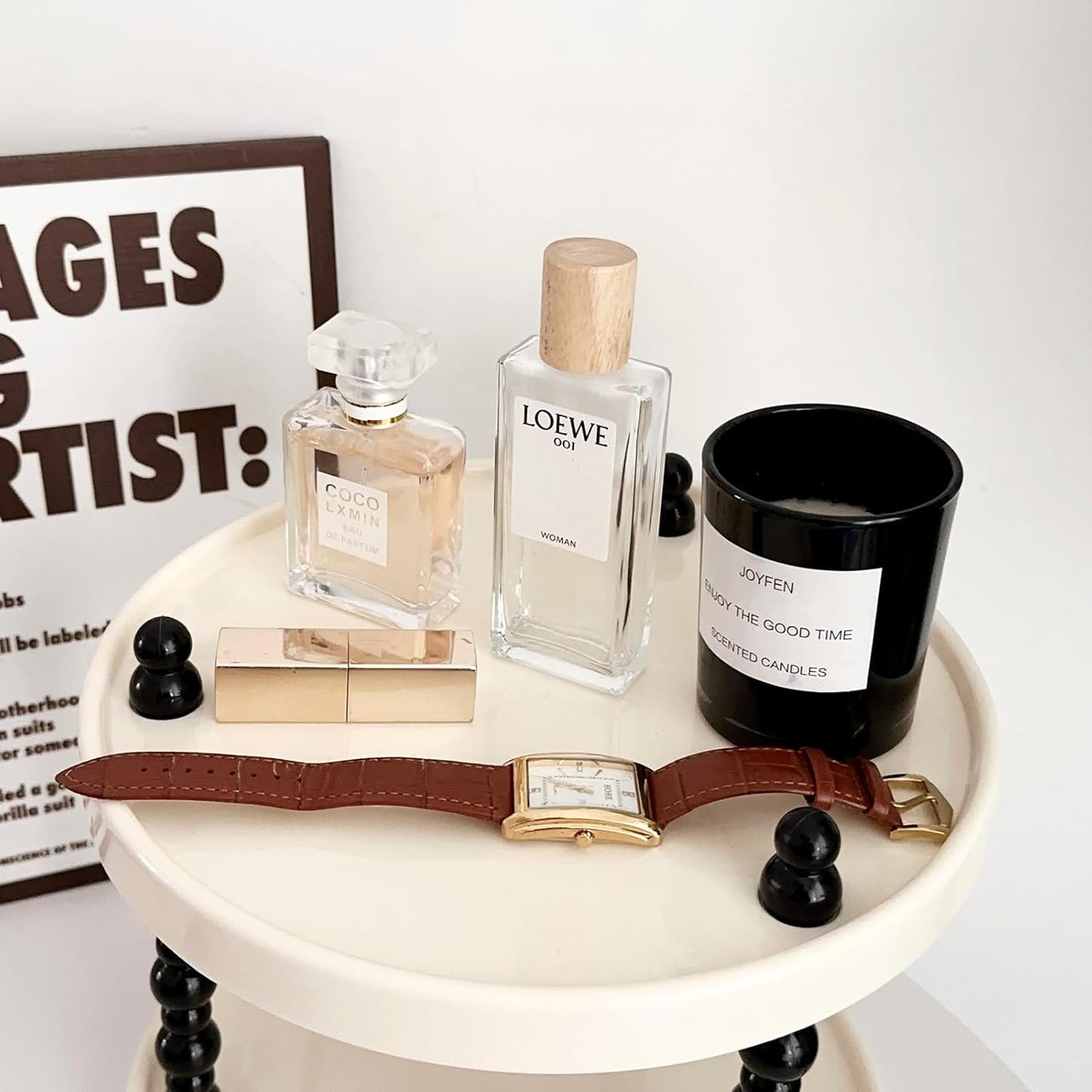 2 Tier Makeup Organizer, Skincare Make up Storage Perfume Organizers Tray for Vanity Dresser Bathroom Counter, Cute Cosmetic Lotion Jewelry Countertop Display Case (Round)